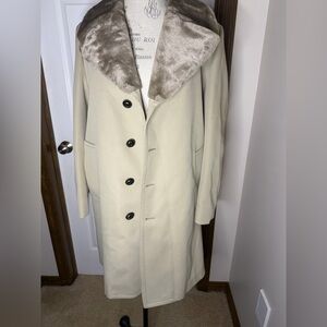 London Fog Cream Trench Coat with Faux Fur Collar